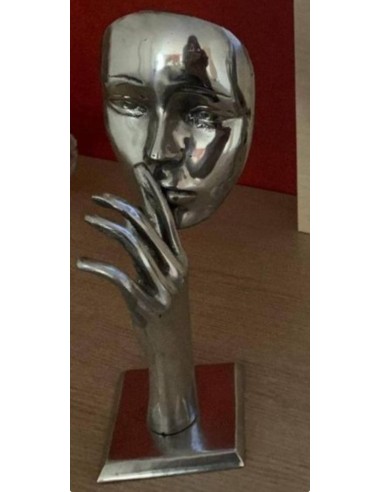 Sculpture Visage "Chut" en Aluminium