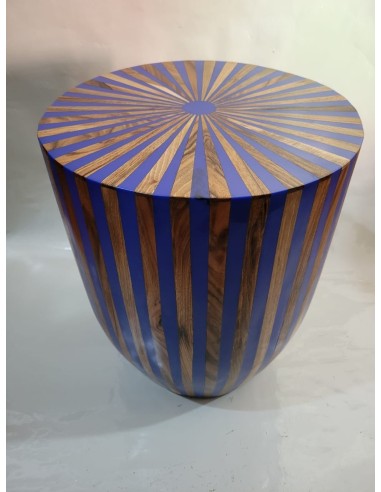 Table d'Appoint Ronde en Bois de Noyer et Résine Bleue